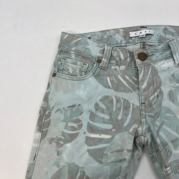 Cabi Cropped Leaf Print Skinny Jeans Green/Multi Womens Size 4 Low Rise - Picture 4 of 9